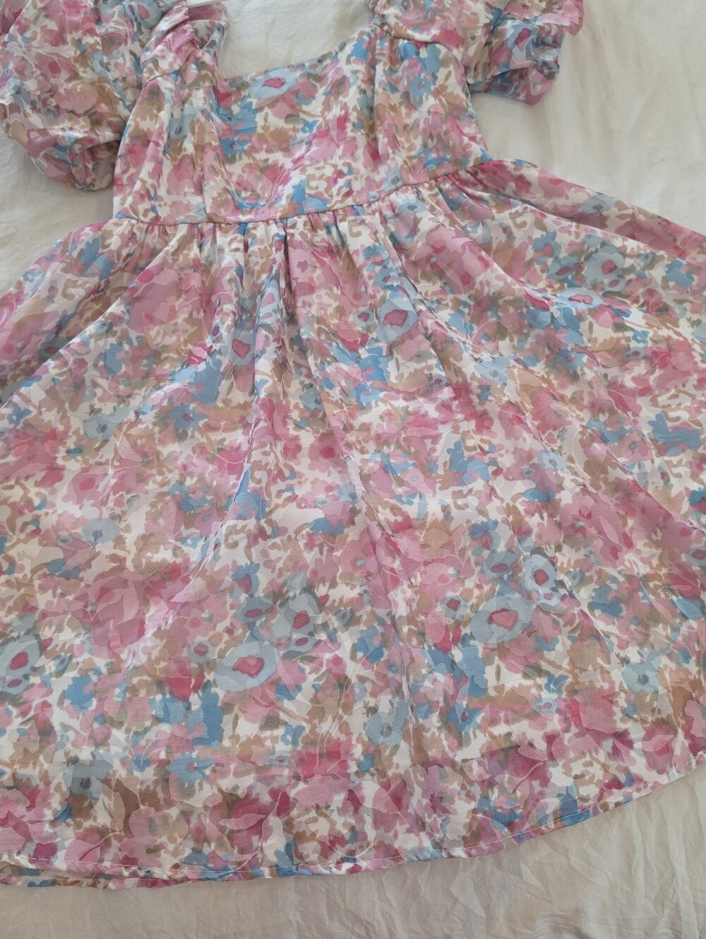 ENTRO Floral Puff Sleeve Square Neck Dress Medium - Picture 5 of 10